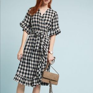 Anthropologie Gingham Flutter Wrap Dress M